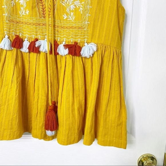 ALTAR'D STATE Mustard Yellow‎ Embroidered Tassel Boho Sleeveless Top - Picture 8 of 9